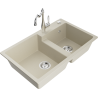 Mexen Tomas fregadero de granito de 2 senos con grifo de cocina Carla, beige - 6516-69-670700-00