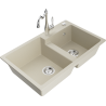Mexen Tomas granite sink 2-bowl with Carla kitchen tap, beige - 6516-69-670700-00