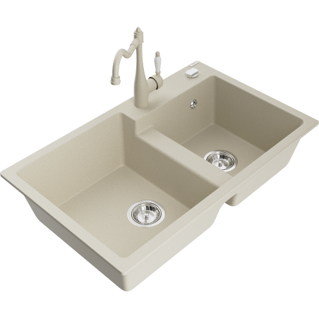 Mexen Tomas 2-Kammer-Granitspüle mit Küchenarmatur Carla, beige - 6516-69-670700-69