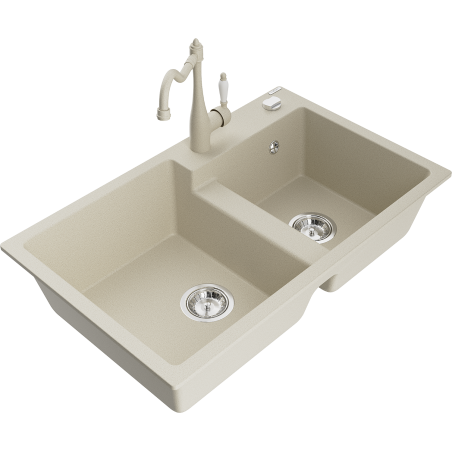 Mexen Tomas Granieten Spoelbak 2-Compartimenten met Keukenkraan Carla, Beige - 6516-69-670700-69