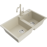 Mexen Tomas 2-Kammer-Granitspüle mit Küchenarmatur Carla, beige - 6516-69-670700-69