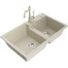 Mexen Tomas fregadero de granito de 2 senos con grifo de cocina Carla, beige - 6516-69-670700-69