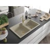 Mexen Tomas granite kitchen sink, 2-bowl with Carla kitchen tap, beige - 6516-69-670700-50