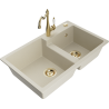 Mexen Tomas évier granitique à 2 bacs avec robinet de cuisine Carla, beige - 6516-69-670700-50