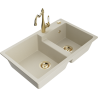 Mexen Tomas granite kitchen sink, 2-bowl with Carla kitchen tap, beige - 6516-69-670700-50