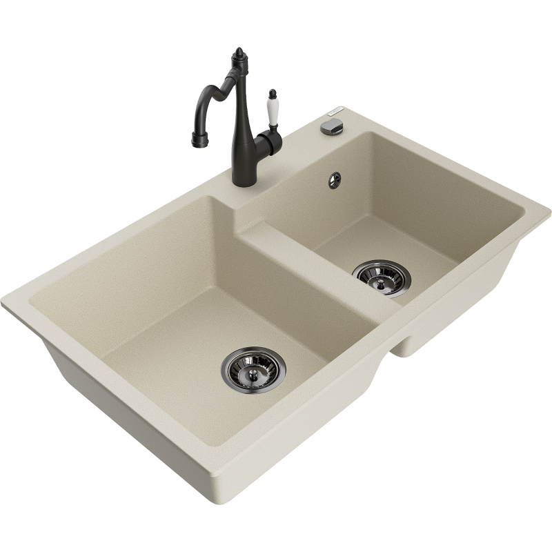 Mexen Tomas lava-loiça de granito de 2 cubas com torneira de cozinha Carla, bege - 6516-69-670700-70