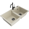Mexen Tomas fregadero de granito de 2 senos con grifo de cocina Carla, beige - 6516-69-670700-70