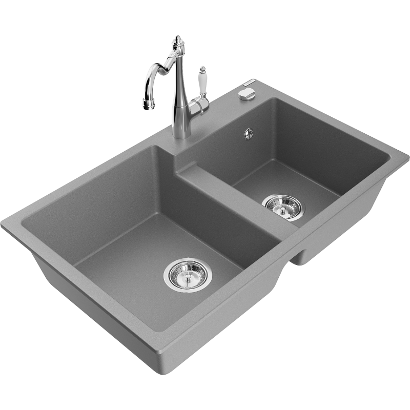 Mexen Tomas lavello in granito a 2 vasche con miscelatore da cucina Carla, grigio - 6516-71-670700-00