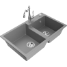 Mexen Tomas granite sink 2-chamber with Carla kitchen tap, grey - 6516-71-670700-00