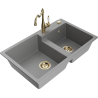 Mexen Tomas granite sink 2-chamber with Carla kitchen tap, grey - 6516-71-670700-50