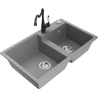 Mexen Tomas granite sink 2-chamber with Carla kitchen tap, grey - 6516-71-670700-70