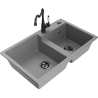 Mexen Tomas granite sink 2-bowl with Carla kitchen tap, grey - 6516-71-670700-70-B