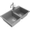 Mexen Tomas granite sink double-bowl with kitchen tap Carla, grey - 6516-71-670700-71