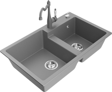 Mexen Tomas Granitspüle 2-Kammer mit Küchenarmatur Carla, grau - 6516-71-670700-71