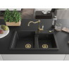 Mexen Tomas Granitspüle 2-Becken mit Küchenarmatur Carla, schwarz/silber metallic - 6516-73-670700-50