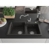 Mexen Tomas granit gootsteen 2-komoren met keukenmengkraan Carla, zwart/goud metallic - 6516-75-670700-00