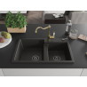 Mexen Tomas granit gootsteen met 2 kamers met keukenmengkraan Carla, zwart/goud metallic - 6516-75-670700-50-B