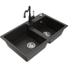 Mexen Tomas granite kitchen sink with 2 compartments and Carla kitchen tap, black/gold metallic - 6516-75-670700-70