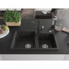 Mexen Tomas granite double-bowl sink with Carla kitchen faucet, black/gold metallic - 6516-75-670700-70