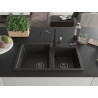 Mexen Tomas fregadero de granito de 2 cámaras con grifo de cocina Carla, negro/dorado metalizado - 6516-75-670700-70-B
