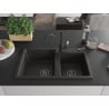 Mexen Tomas Granitspüle 2-Kammer mit Küchenarmatur Carla, schwarz/gold-metallisch - 6516-75-670700-70-B