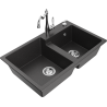 Mexen Tomas tweezijdige granieten gootsteen met keukenkraan Carla, zwart gespikkeld - 6516-76-670700-00