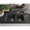 Mexen Tomas granite kitchen sink 2-chamber with kitchen faucet Carla, black speckled - 6516-76-670700-50