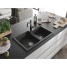 Mexen Tomas granite sink 2-chamber with Carla kitchen tap, black speckled - 6516-76-670700-70