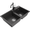 Mexen Tomas granite sink 2-chamber with Carla kitchen tap, black speckled - 6516-76-670700-70