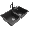Mexen Tomas granite kitchen sink 2-bowl with Carla kitchen tap, black speckled - 6516-76-670700-76