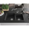 Mexen Tomas granite sink 2-bowl with Carla kitchen tap, black - 6516-77-670700-00