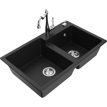 Mexen Tomas νεροχύτης γρανίτης 2-διαμερίσματος με μπαταρία κουζίνας Carla,