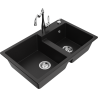 Mexen Tomas granite sink 2-bowl with Carla kitchen tap, black - 6516-77-670700-00