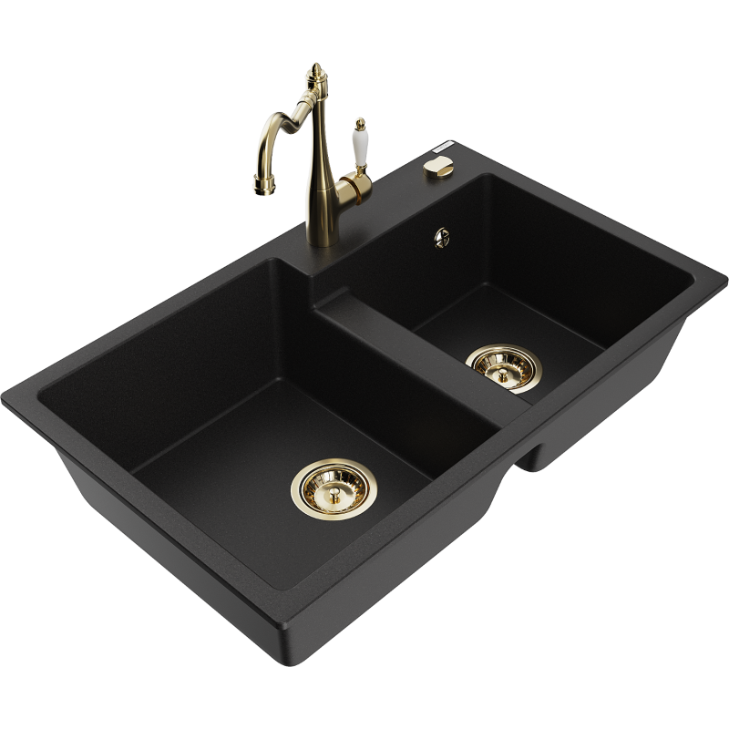 Mexen Tomas graniittinen 2-osainen tiskiallas ja keittiöhana Carla, musta - 6516-77-670700-50