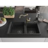 Mexen Tomas granite sink 2-chamber with Carla kitchen tap, black - 6516-77-670700-50-B