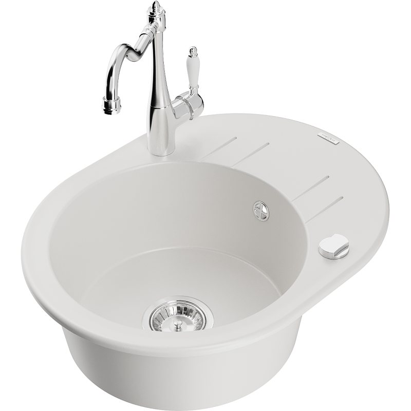 Mexen Kevin granitdiskho 1-facks med avrinning och kökskran Carla, vit - 6517-20-670700-00