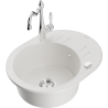 Mexen Kevin granite sink 1-bowl with drainer and Carla kitchen tap, white - 6517-20-670700-00