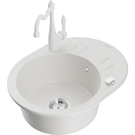 Mexen Kevin fregadero de granito de 1 seno con escurridor y grifo de cocina Carla, blanco - 6517-20-670700-20