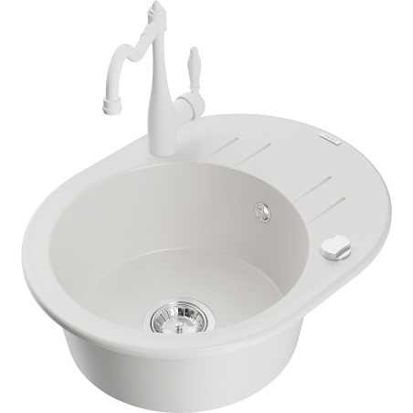 Mexen Kevin granite sink 1-bowl with drainer and kitchen tap Carla, white - 6517-20-670700-20