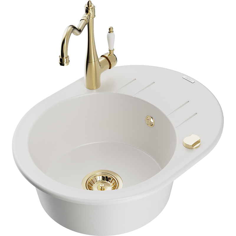 Mexen Kevin fregadero de granito de 1 cubeta con escurridor y grifo de cocina Carla, blanco - 6517-20-670700-50