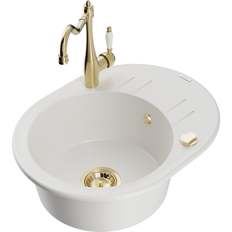Mexen Kevin fregadero de granito de 1 sen con escurridor y grifo de cocina Carla, blanco - 6517-20-670700-50