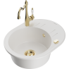 Mexen Kevin fregadero de granito de 1 cubeta con escurridor y grifo de cocina Carla, blanco - 6517-20-670700-50