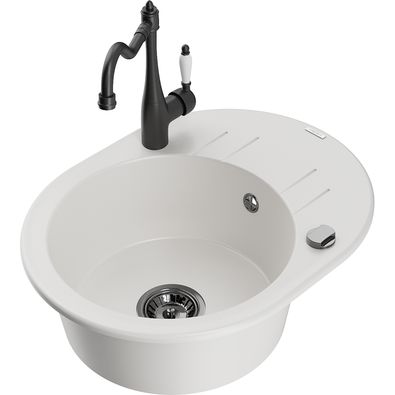Mexen Kevin fregadero de granito de 1 seno con escurridor y grifo de cocina Carla, blanco - 6517-20-670700-70