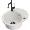 Mexen Kevin 1-bowl granite sink with drainer and Carla kitchen tap, white - 6517-20-670700-70