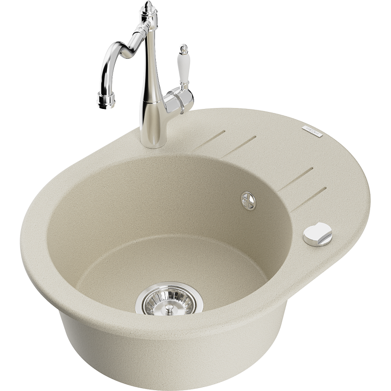 Mexen Kevin fregadero de granito de 1 seno con escurridor y grifo de cocina Carla, beige - 6517-69-670700-00