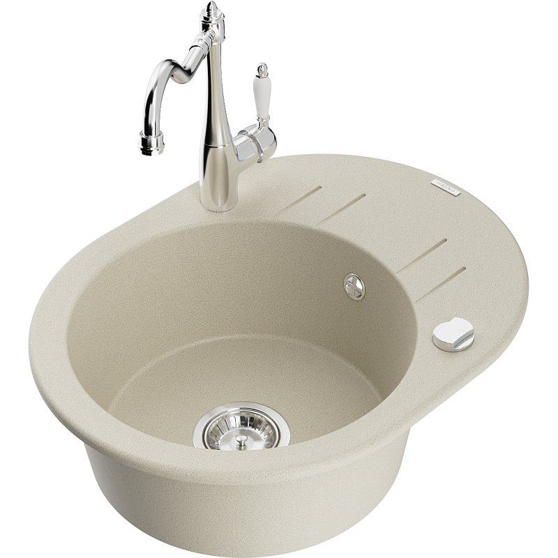 Mexen Kevin granieten spoelbak 1-compartiment met afdruiprek en keukenmengkraan Carla, beige - 6517-69-670700-00