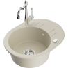 Mexen Kevin granieten spoelbak 1-compartiment met afdruiprek en keukenmengkraan Carla, beige - 6517-69-670700-00