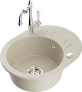 Mexen Kevin granieten spoelbak 1-compartiment met afdruiprek en keukenmengkraan Carla, beige - 6517-69-670700-00
