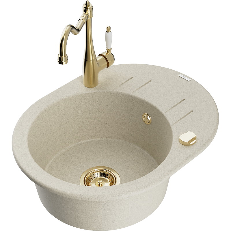 Mexen Kevin lavello in granito a 1 vasca con sgocciolatoio e rubinetto da cucina Carla, beige - 6517-69-670700-50