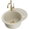 Mexen Kevin granit sink single-basin with drainer and kitchen faucet Carla, beige - 6517-69-670700-50
